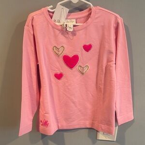 NWT Lilly Pulitzer Pink Long Sleeve Kids Tee with Heart Accents